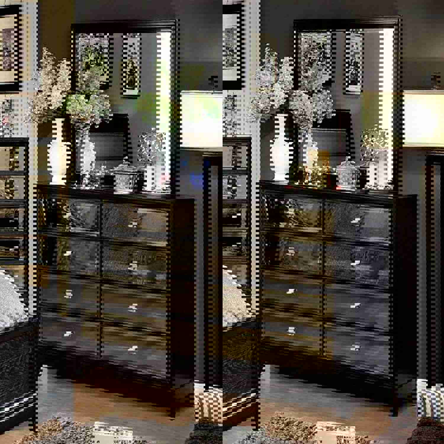 Contemporary Black Finish King Size 6-Piece Bedroom Set