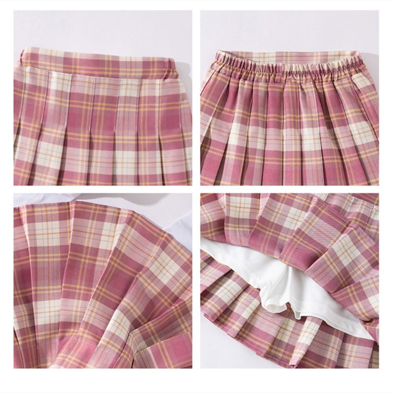 Girls Clothing Set - Short-Sleeved Shirt & Plaid Pleated Skirt