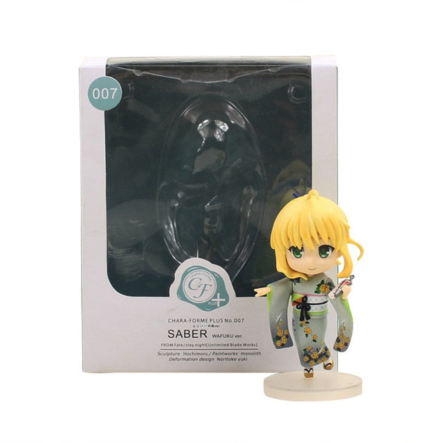 4 Saber 007# Q Version PVC Action Figure Anime Fate Stay Night Kawaii Girl Kimono Saber Model Doll Toy