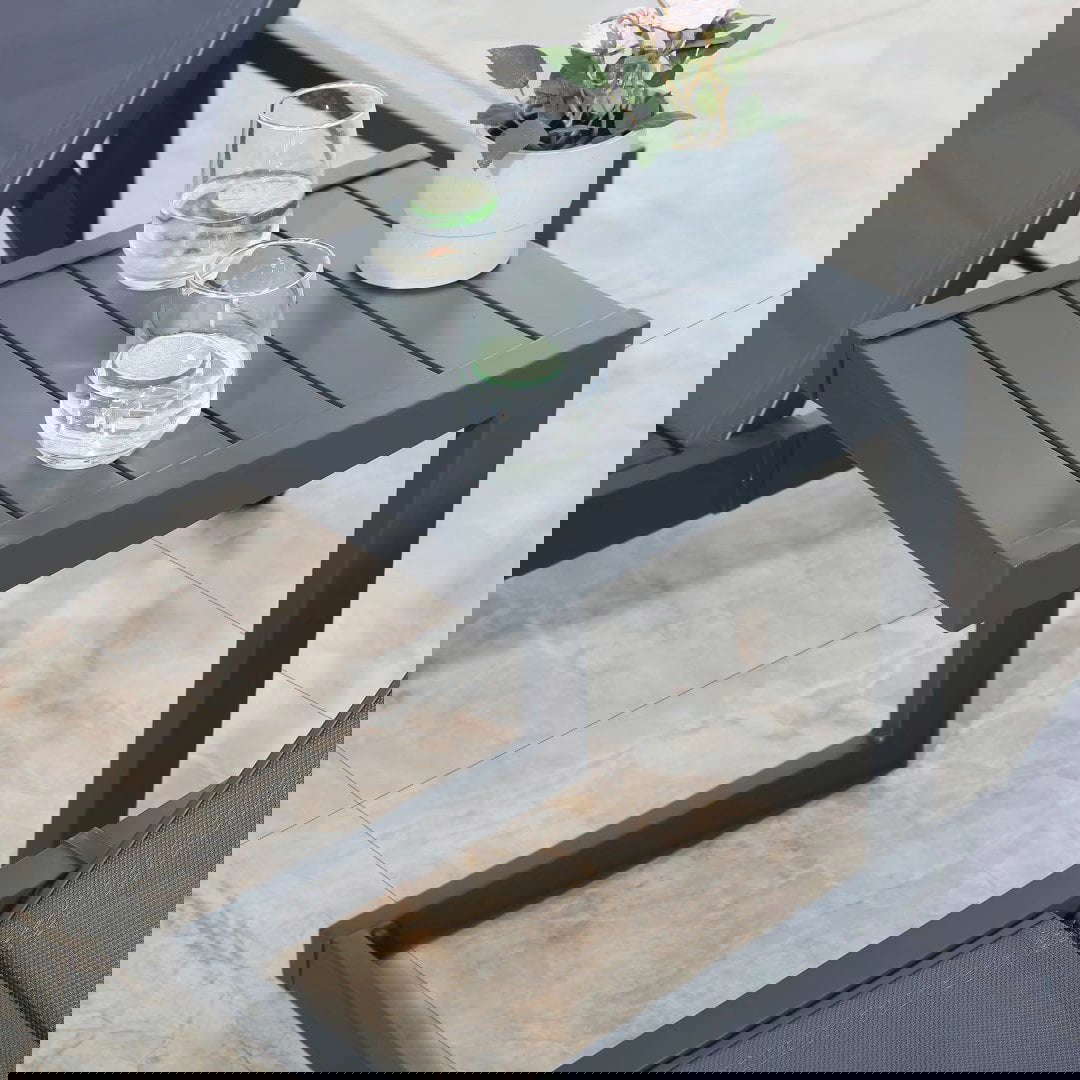 Patio Aluminum Side Table Outdoor Indoor C Shaped End Table, Dark Grey