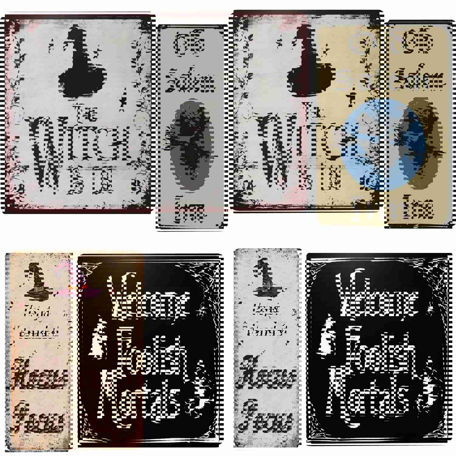 1pc Vintage Halloween Witch Tin Sign - Old Salem Inn Wall Art Decor (8x12inch)