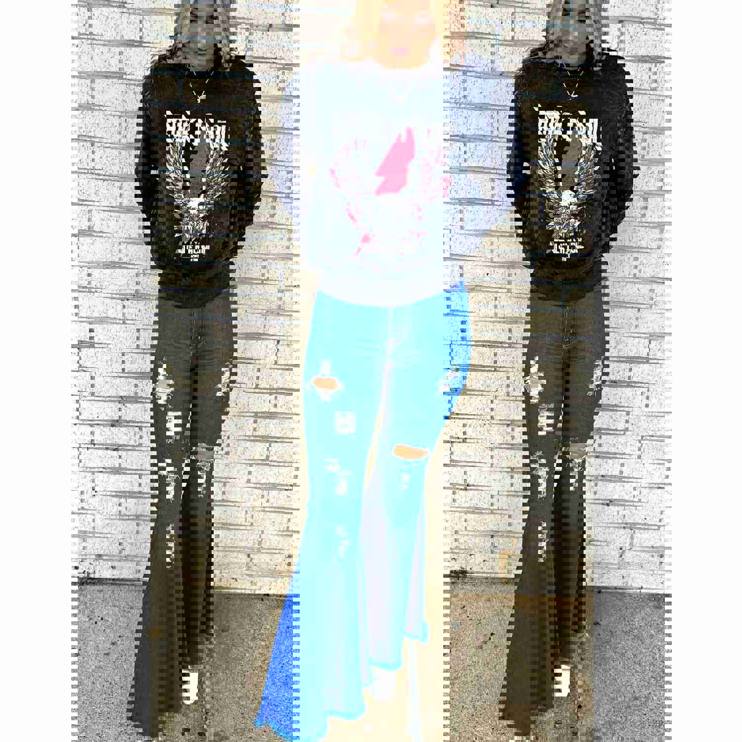 Rock and Roll Mineral Wash Black Sweatshirt - Oversized