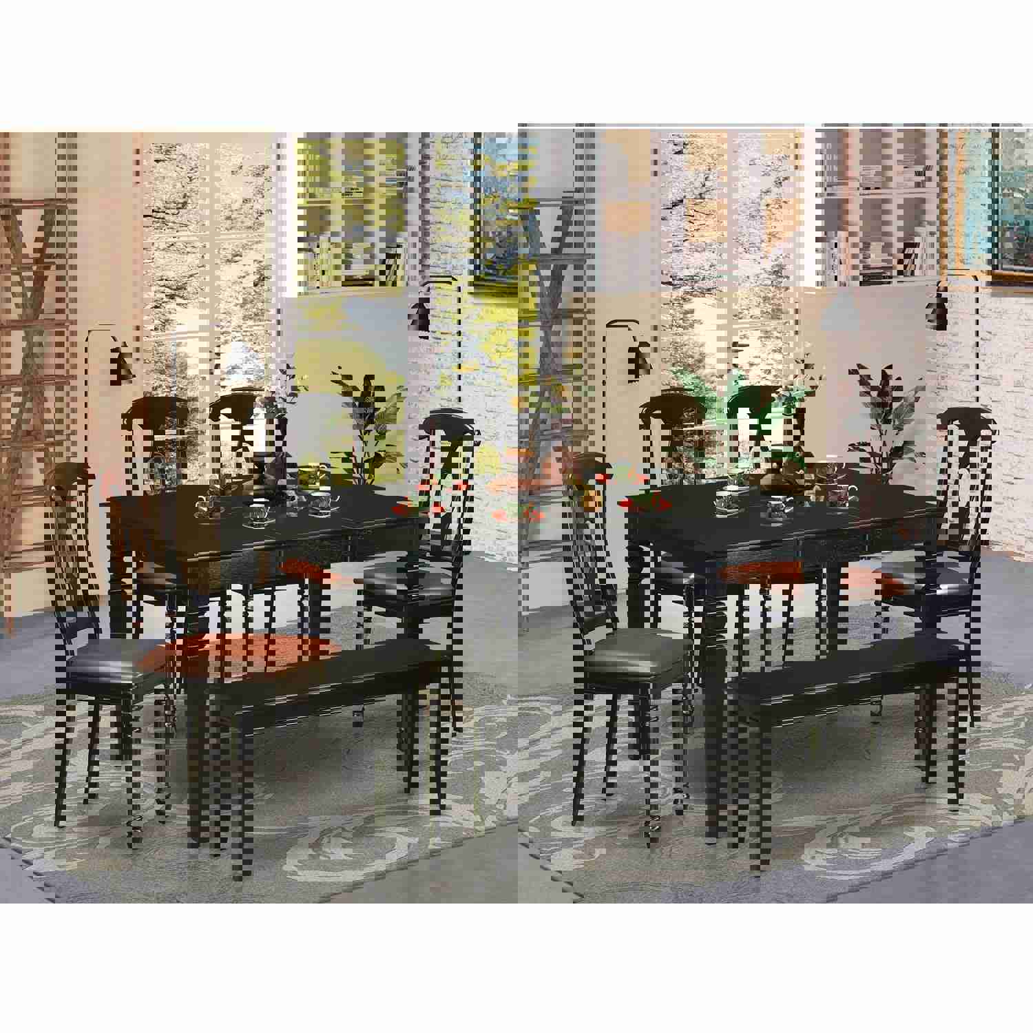 East West Furniture WEKE6D-BLK-LC 6 Piece Dining Table Set with Butterfly Leaf and 4 Faux Leather Upholstered Chairs