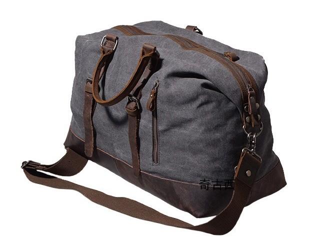 Men's Waxed Canvas Leather Weekender Travel Bag