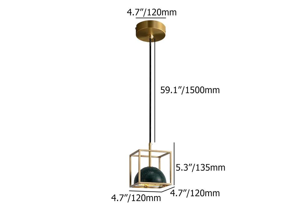 Brass Geometric Pendant Light with White Faux Marble Shade