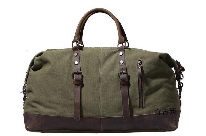 Men's Waxed Canvas Leather Weekender Travel Bag