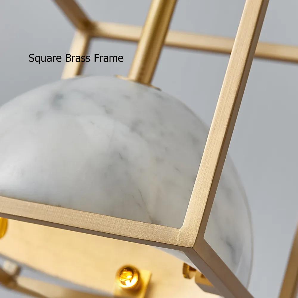 Brass Geometric Pendant Light with White Faux Marble Shade