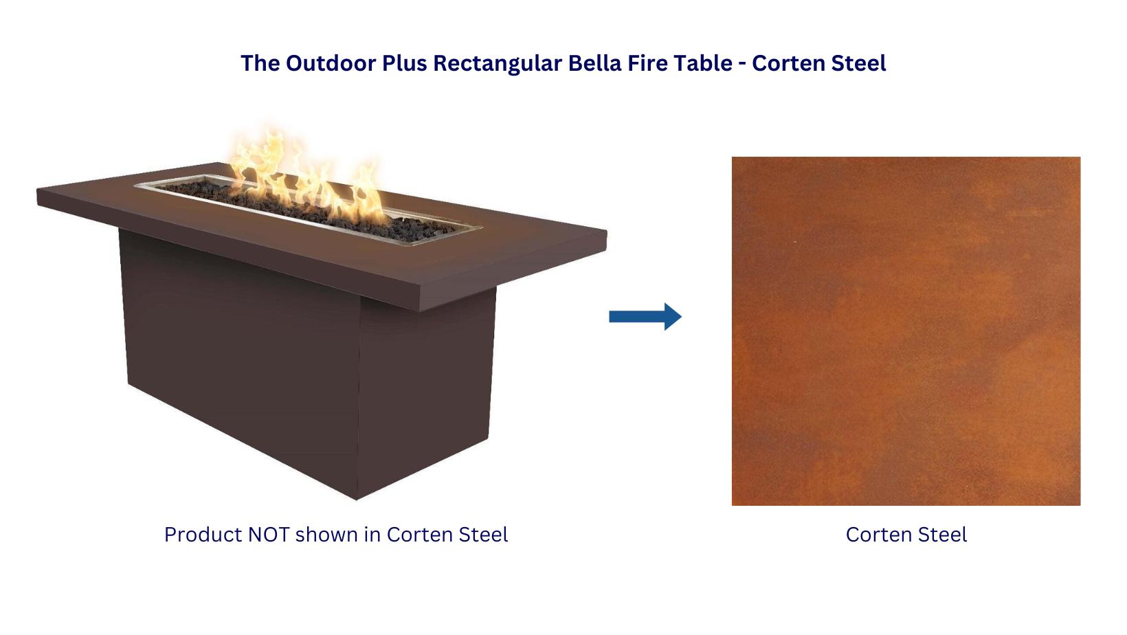 Outdoor Plus 60 Rectangular Bella Fire Table - Corten Steel