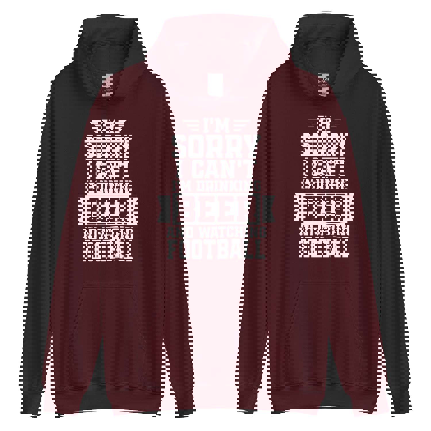 Sorry, I Can't - I'm Drinking Beer and Watching Football - White Ink - Unisex Hoodie