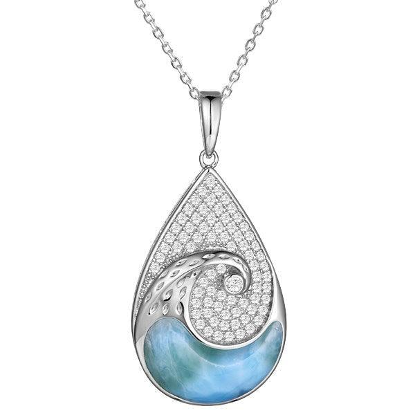 Larimar Nalu Teardrop Pendant - 925 Sterling Silver with White Topaz