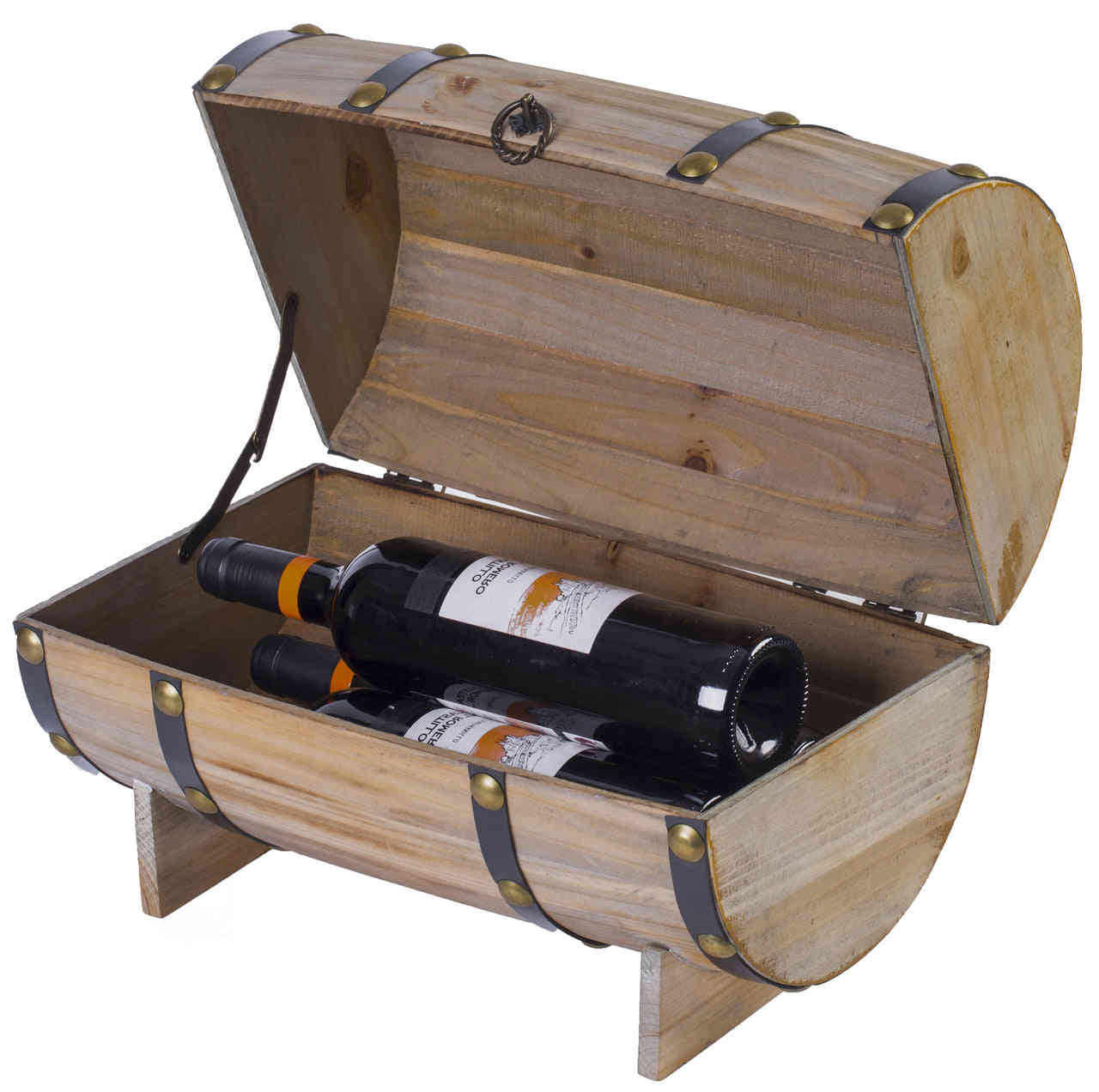Vintage Wooden Wine Barrel Shaped Treasure Chest - Decorative Wine Holder