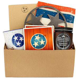 Home Sweet Tennessee Gift Set - Handmade Wooden Coasters, Kitchen Towel, Whiskey Candle & More