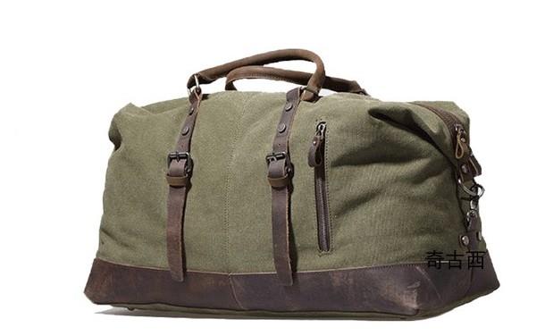 Men's Waxed Canvas Leather Weekender Travel Bag