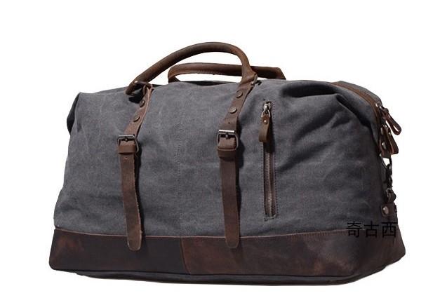 Men's Waxed Canvas Leather Weekender Travel Bag
