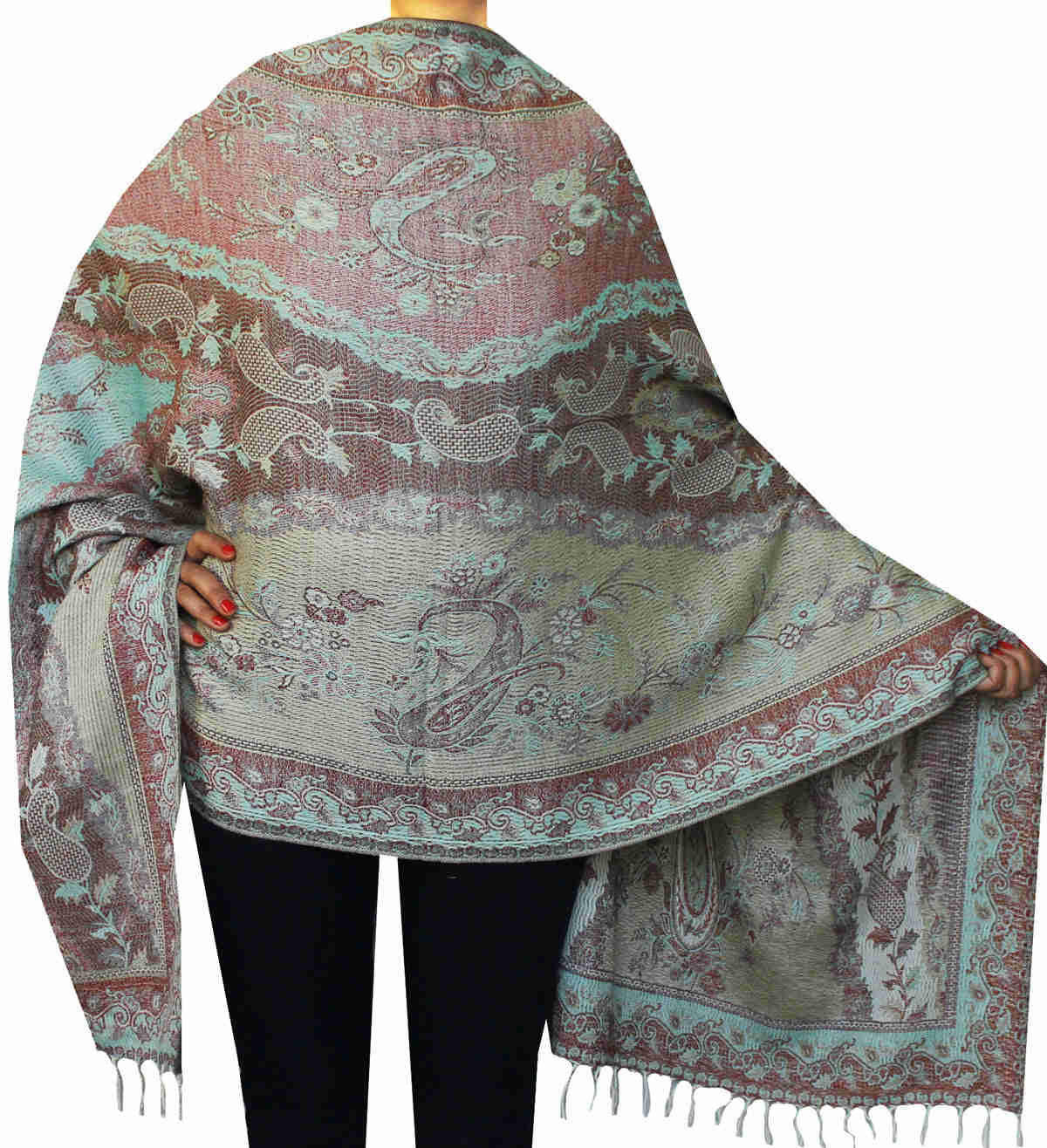 Handwoven Paisley Wool Shawl Scarf for Women - Elegant Indian Accessory (82 x 28 inches)
