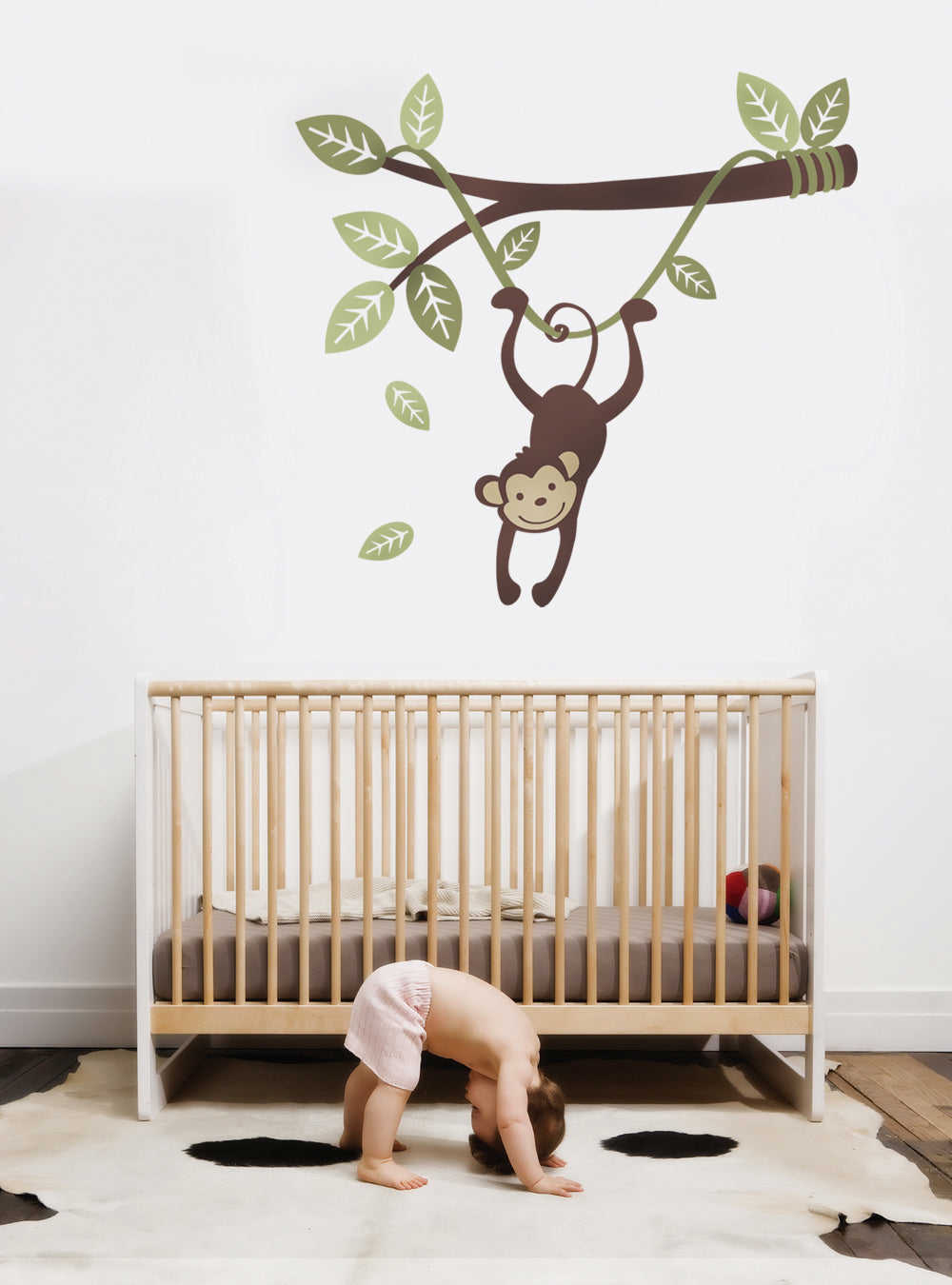 Monkey Wall Decal Hanging on a Branch Vine for Kids Room
