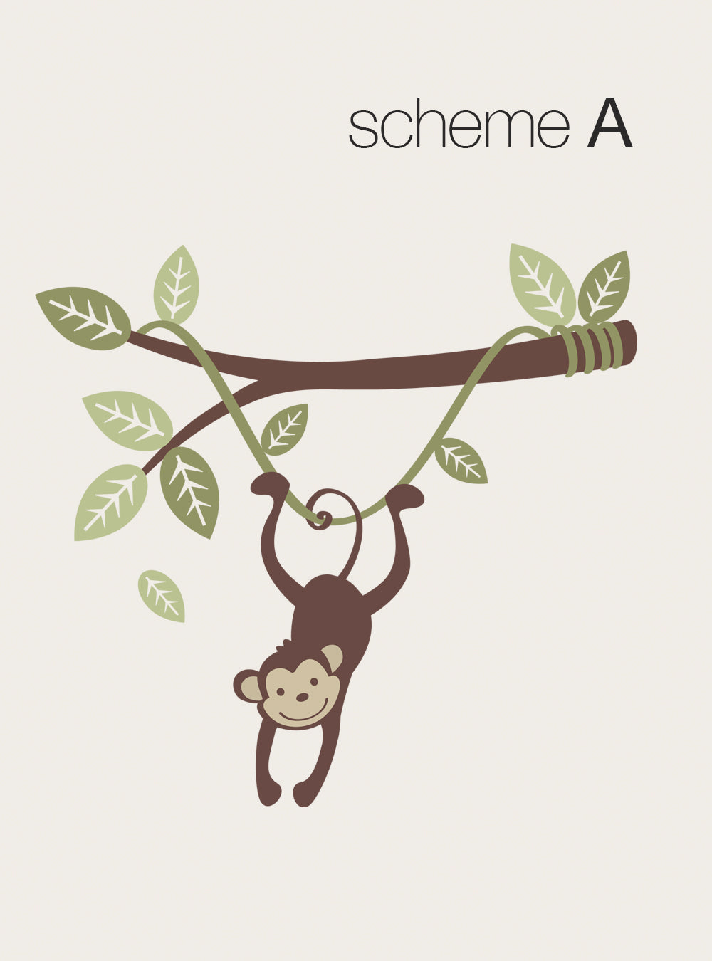 Monkey Wall Decal Hanging on a Branch Vine for Kids Room