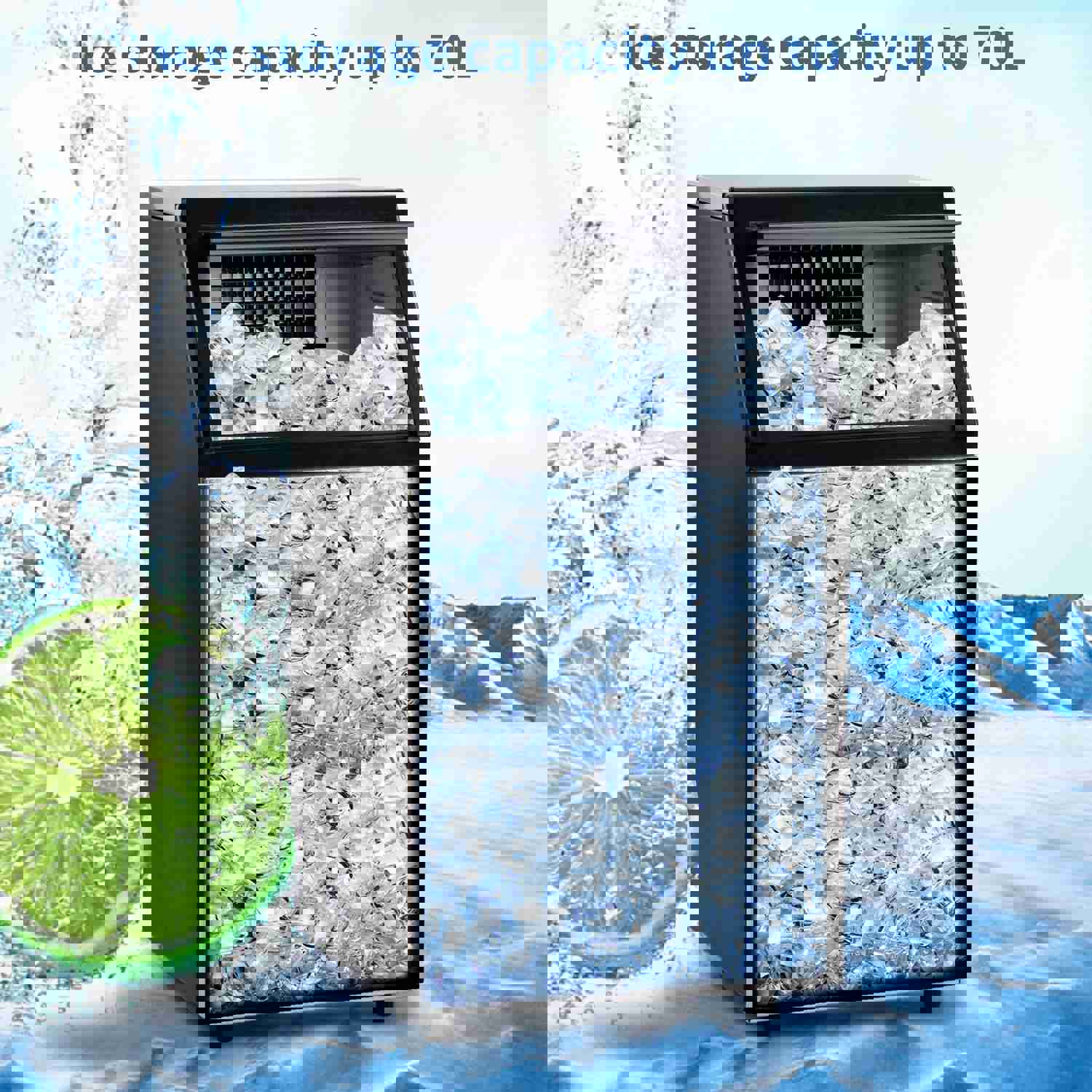 Freestanding Commercial Ice Maker Machine 100LBS/24H, Auto-Clean Built-in Automatic Water Inlet Clear Ice Cube Maker with Scoop