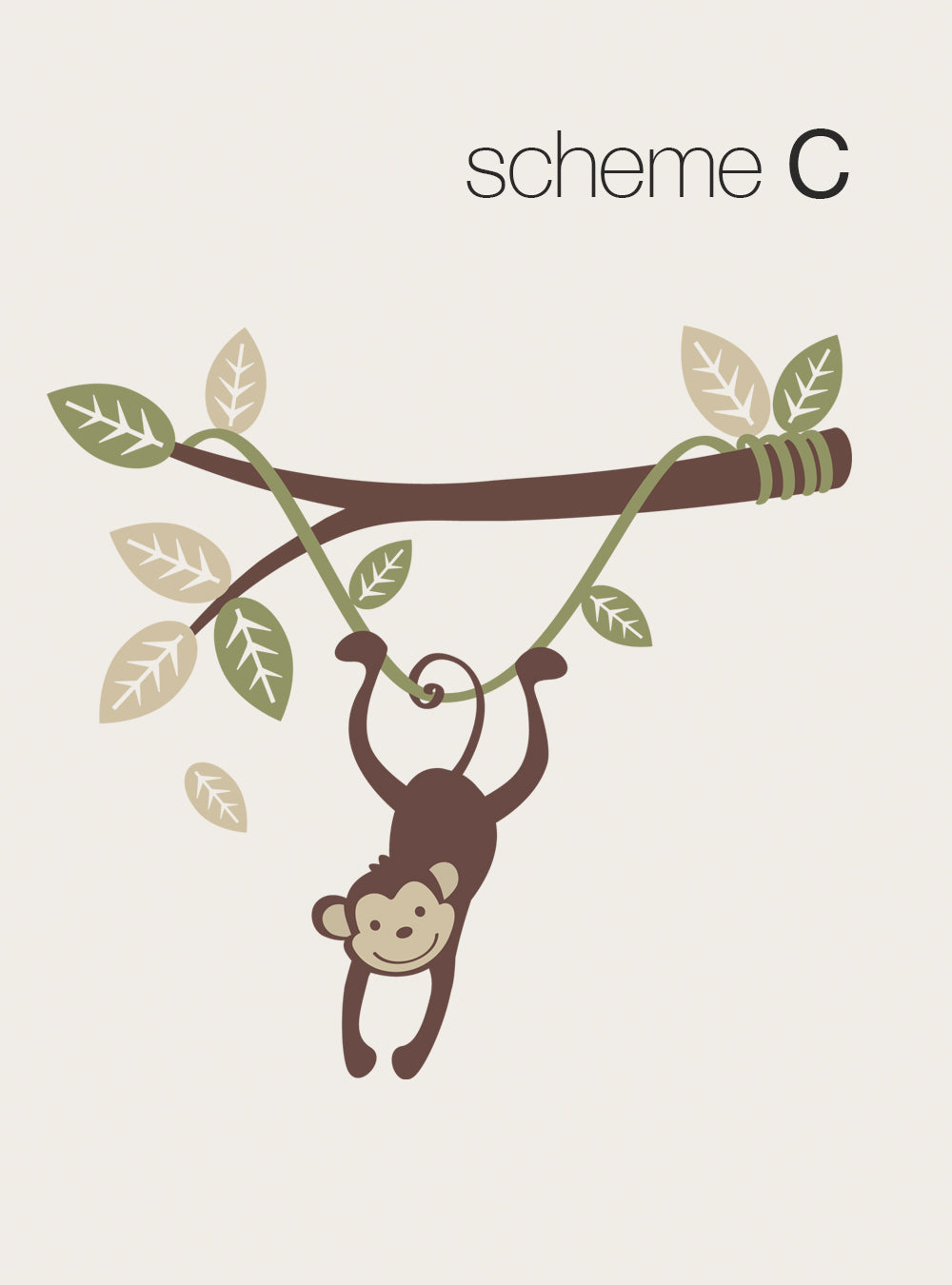 Monkey Wall Decal Hanging on a Branch Vine for Kids Room