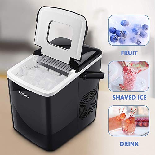 BOSALY Ice Maker Machine, 26lbs/24h, Portable with Ice Scoop & Basket for Home/Kitchen/Office/Bar