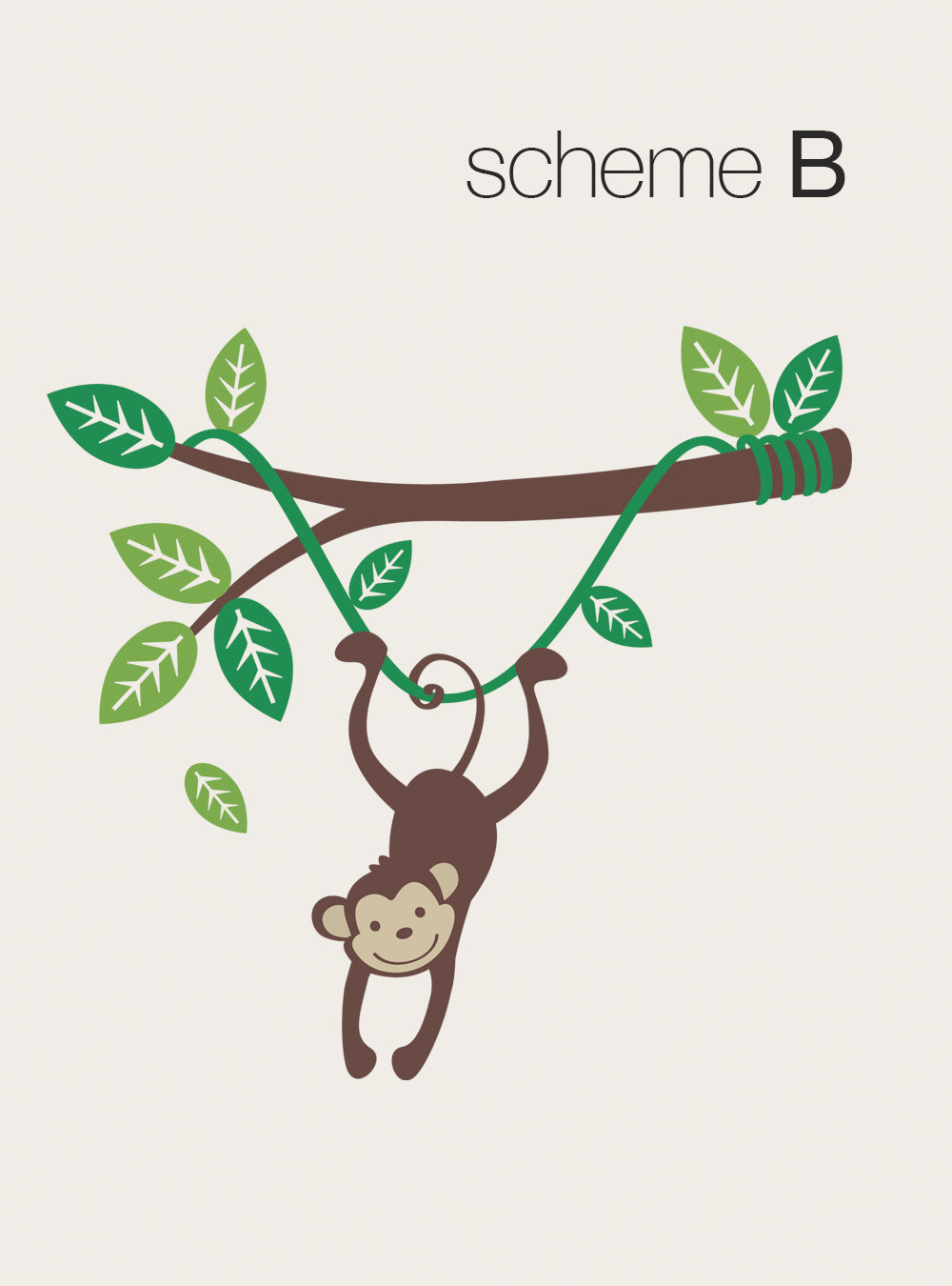 Monkey Wall Decal Hanging on a Branch Vine for Kids Room