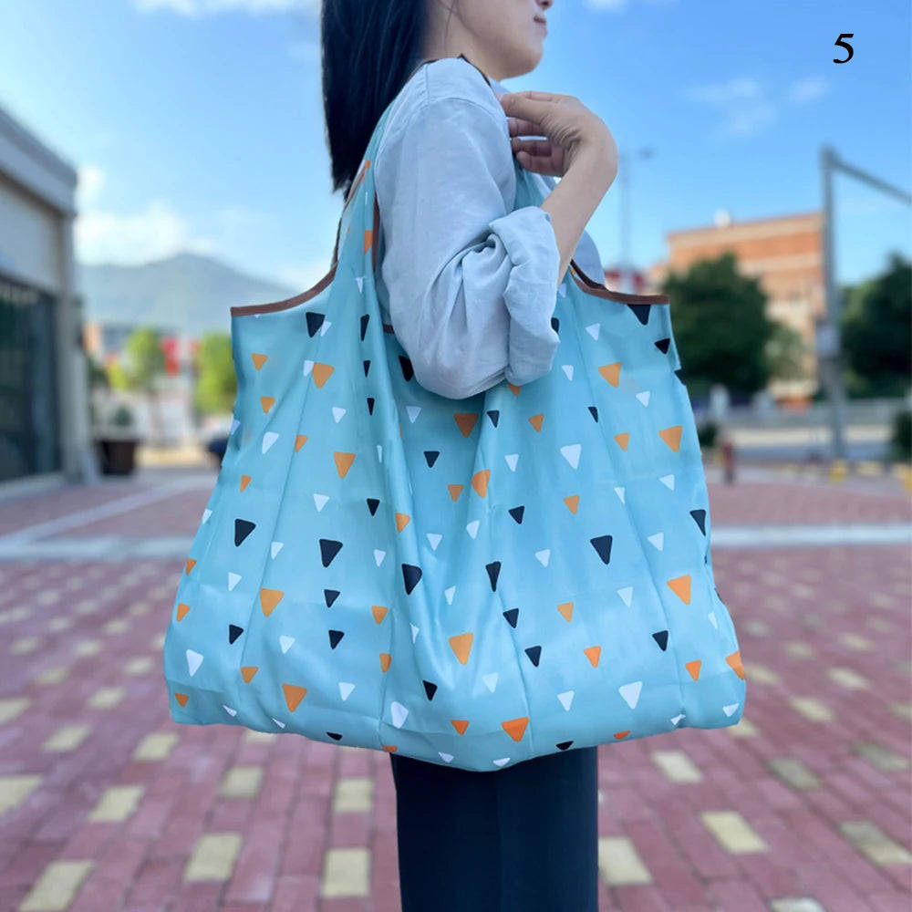 Reusable Eco Shopping Tote Bag with Floral Pattern - Large Capacity Waterproof Grocery Bag for Women