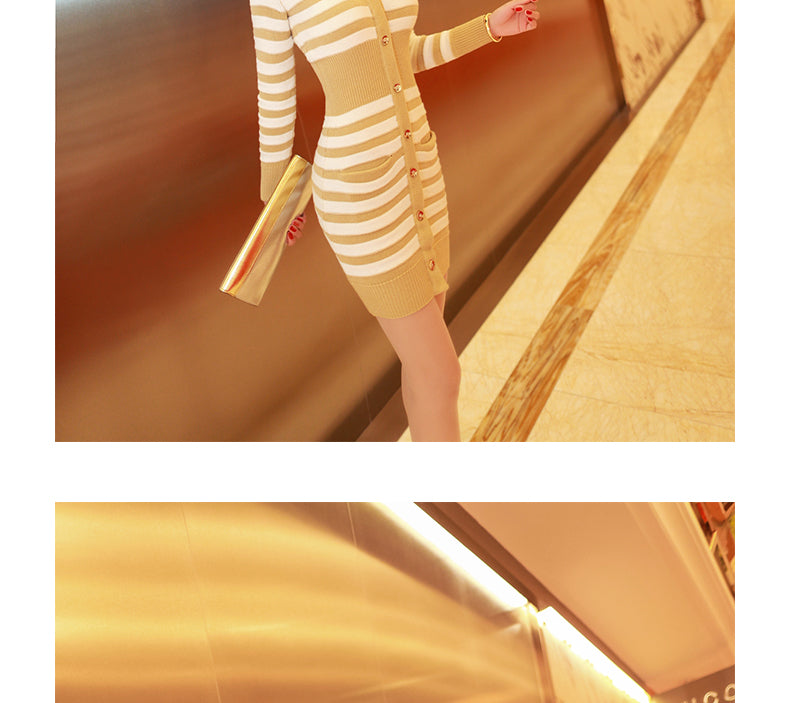 AOOKDRESS Autumn Winter Korean Slim Striped Sweater for Women