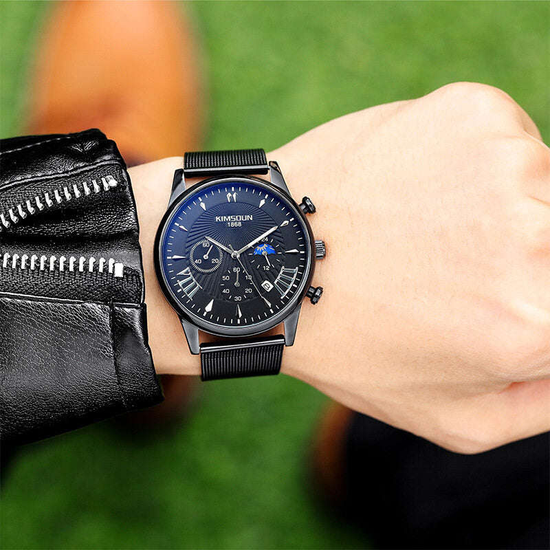 KIMSDUN New Moon Phase Star Men's Watch - Fashionable Multifunctional Quartz Watch K-1875B