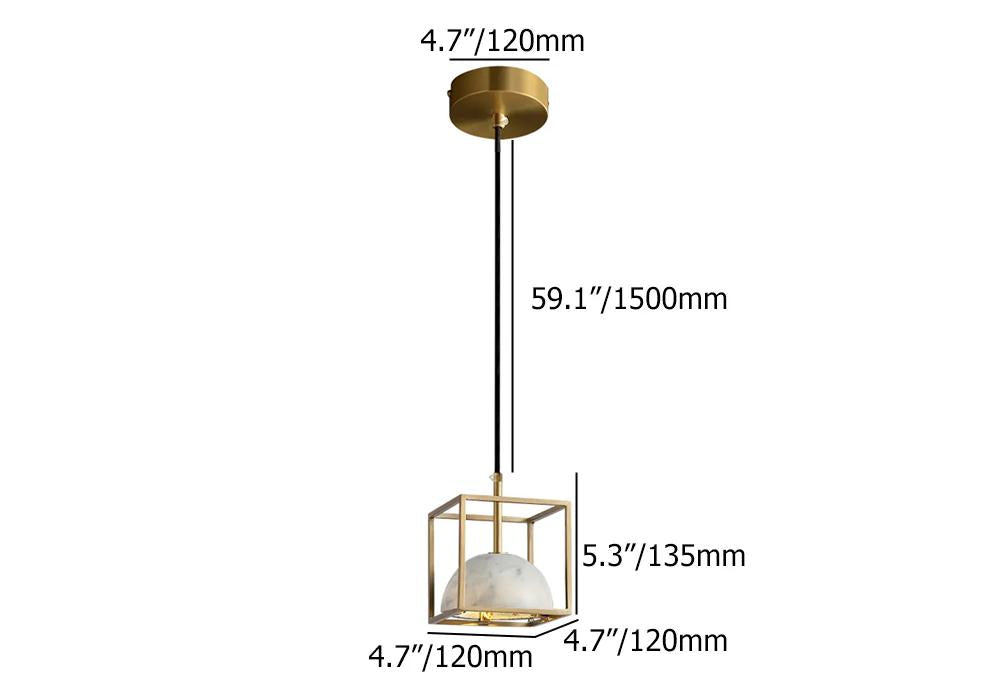 Brass Geometric Pendant Light with White Faux Marble Shade