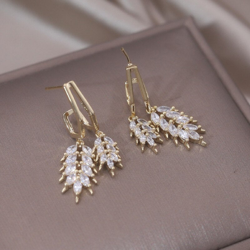 Elegant 14K Gold Plated Double Wheat Ear Pendant Earrings for Women