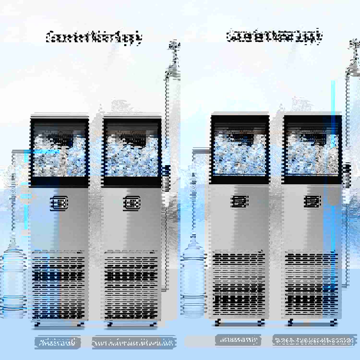 Freestanding Commercial Ice Maker Machine 100LBS/24H, Auto-Clean Built-in Automatic Water Inlet Clear Ice Cube Maker with Scoop