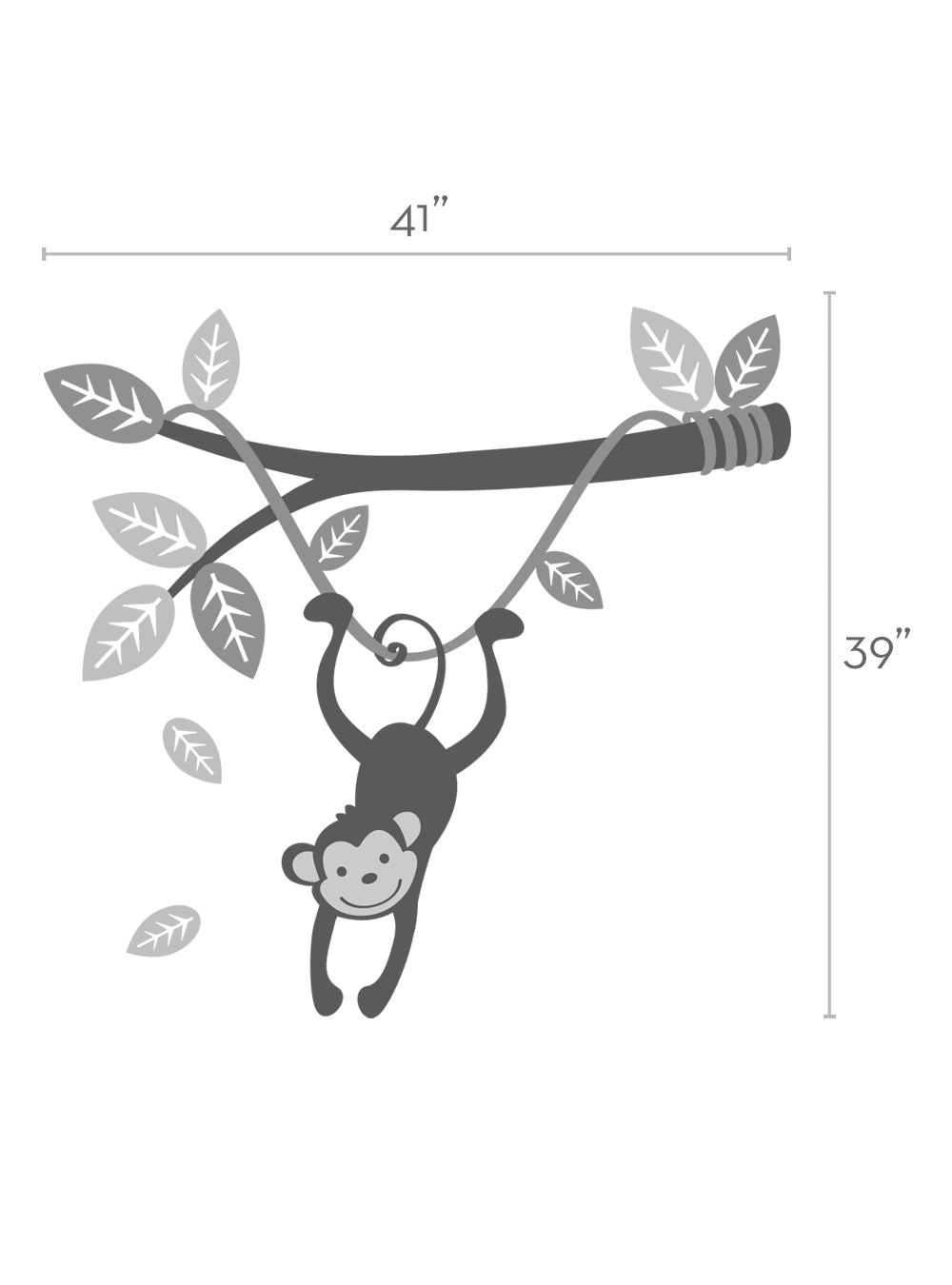 Monkey Wall Decal Hanging on a Branch Vine for Kids Room