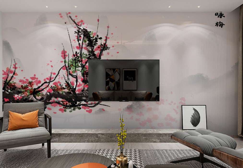 Large Oriental Peel and Stick Wallpaper - Self-Adhesive Removable Floral Wall Decal