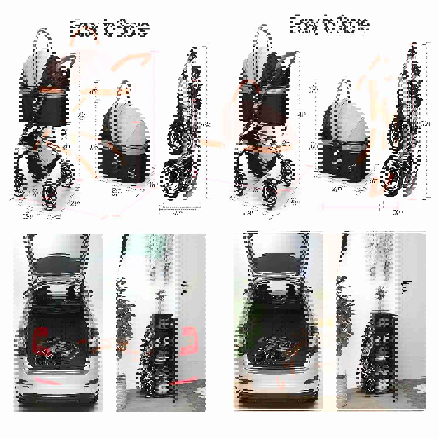 SKISOPGO 3-in-1 Pet Stroller for Small to Medium Dogs and Cats with Detachable Carrier, Foldable Travel Pet Gear (Khaki)