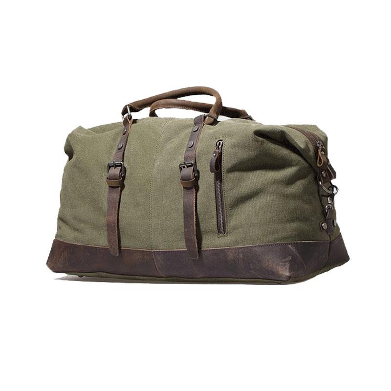 Men's Waxed Canvas Leather Weekender Travel Bag