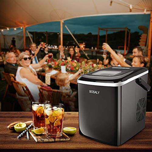BOSALY Ice Maker Machine, 26lbs/24h, Portable with Ice Scoop & Basket for Home/Kitchen/Office/Bar