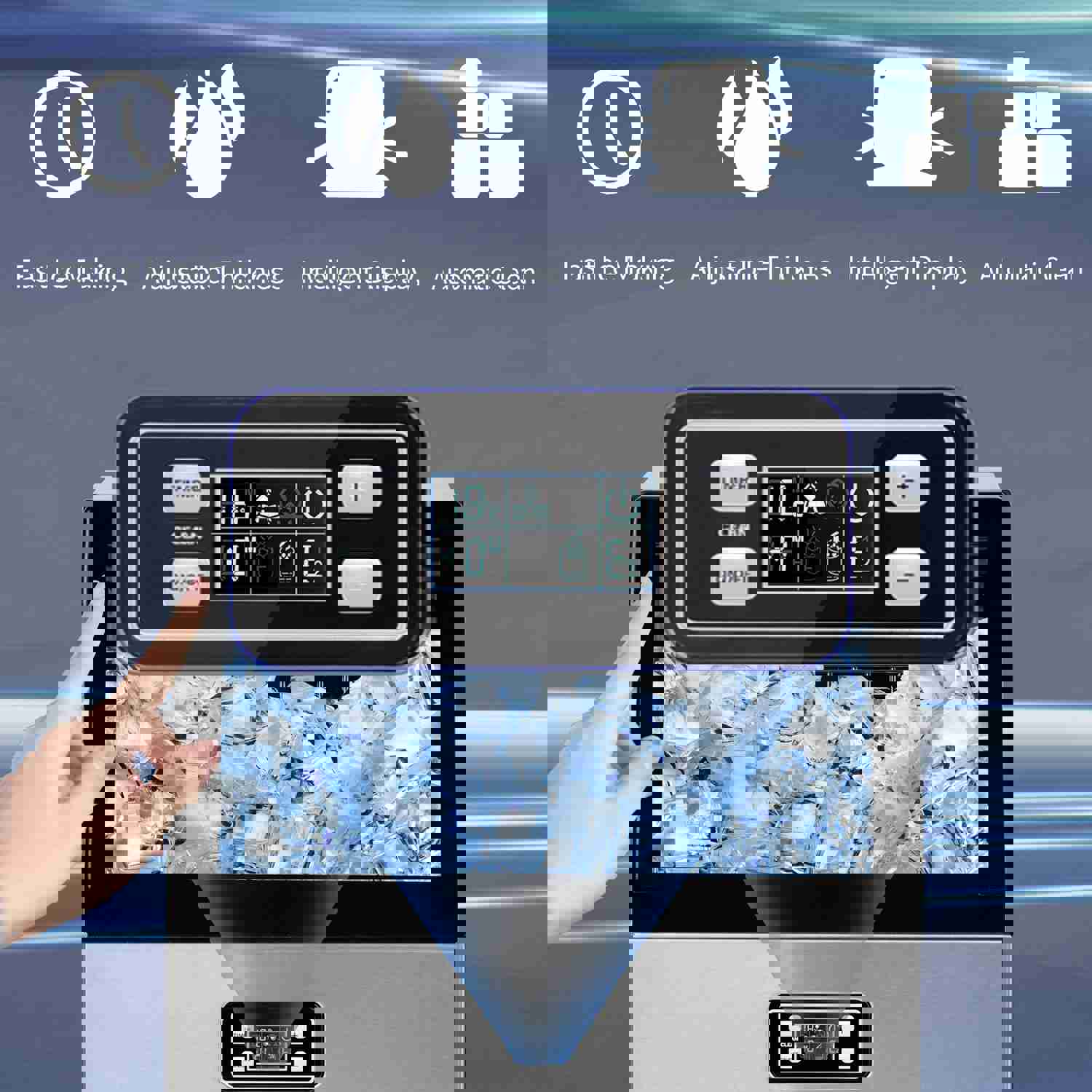 Freestanding Commercial Ice Maker Machine 100LBS/24H, Auto-Clean Built-in Automatic Water Inlet Clear Ice Cube Maker with Scoop