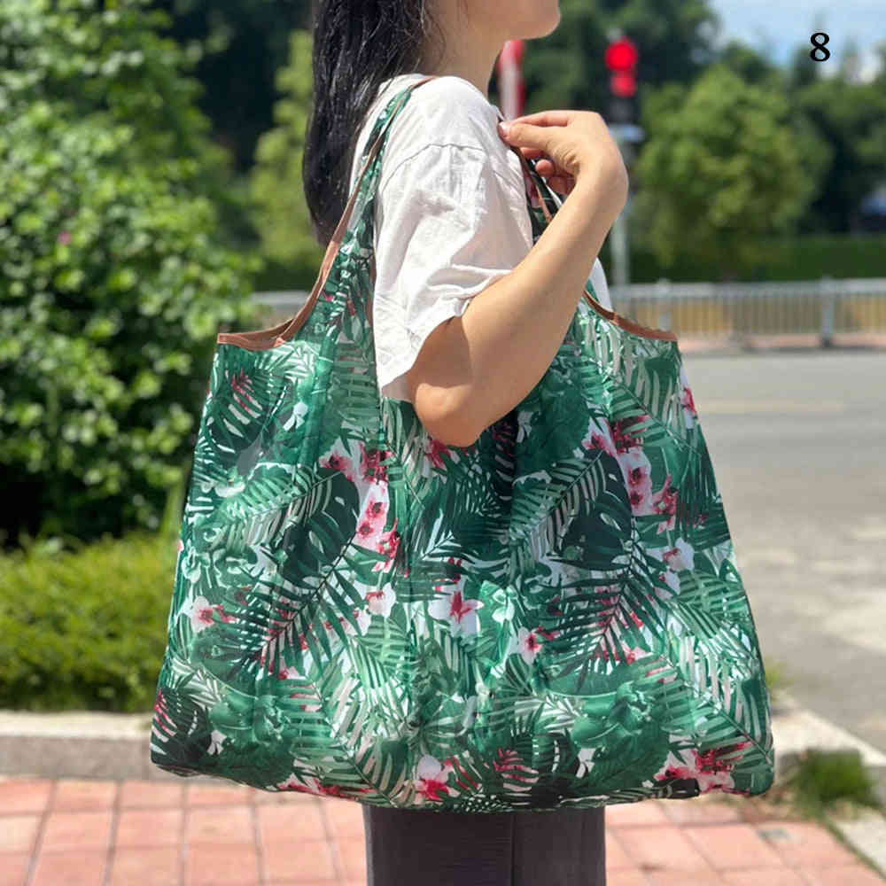 Reusable Eco Shopping Tote Bag with Floral Pattern - Large Capacity Waterproof Grocery Bag for Women