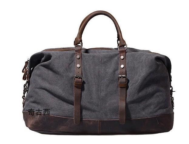 Men's Waxed Canvas Leather Weekender Travel Bag