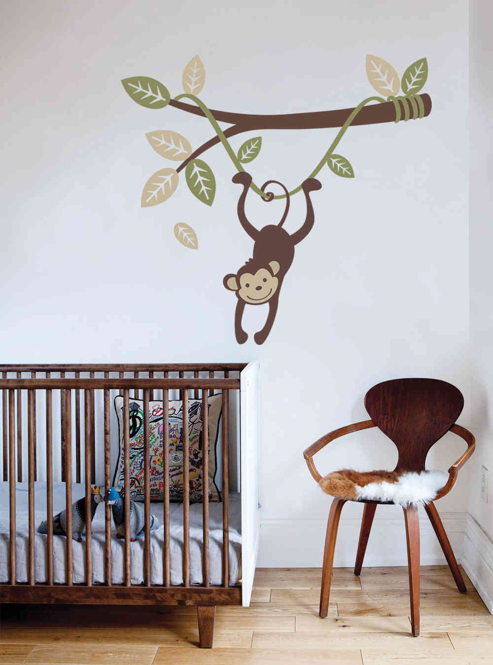 Monkey Wall Decal Hanging on a Branch Vine for Kids Room