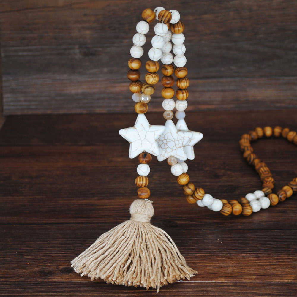 Bohemian Tassel and Stars Necklace - Handmade Statement Piece