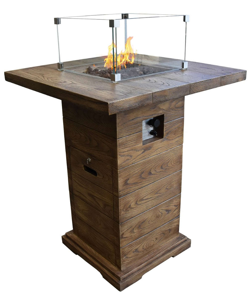 Rova Outdoor Reinforced Concrete Bar Height Firepit Table - 34 Inch - Liquid Propane