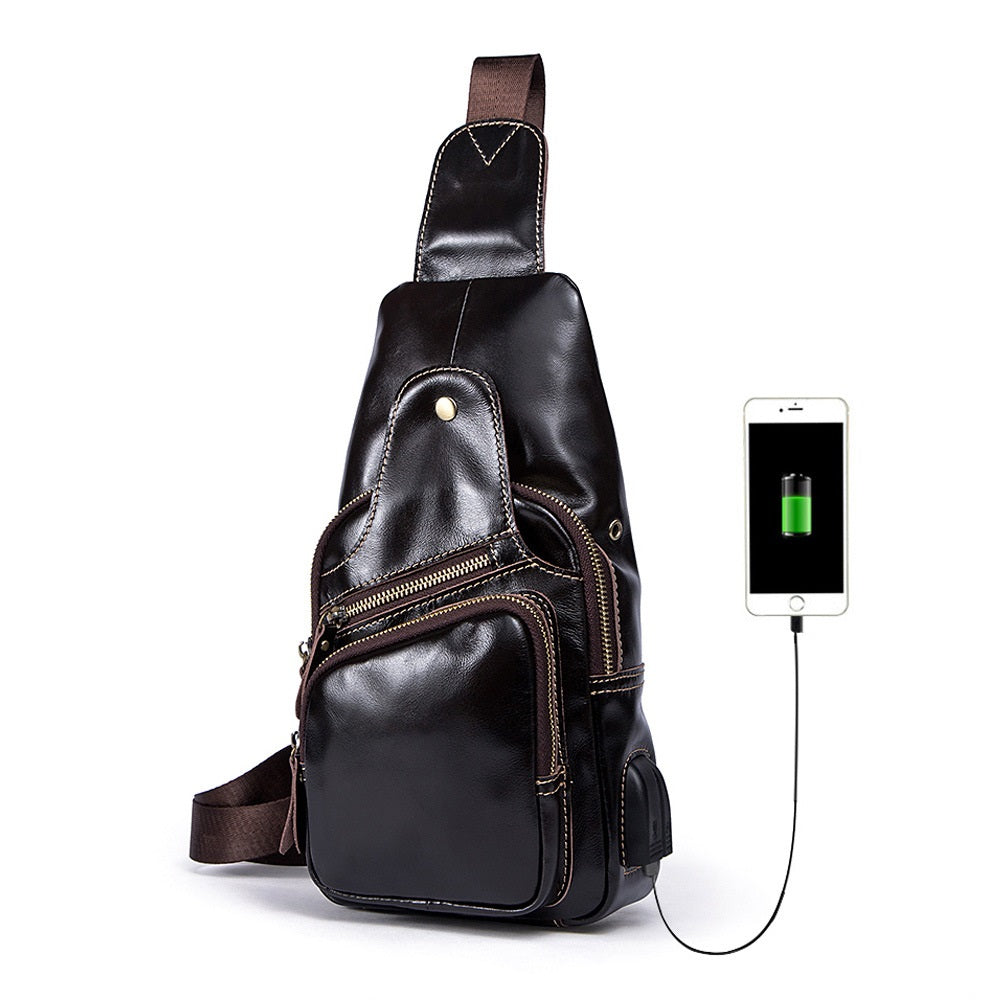 Genuine Leather Cool Chest Bag Sling Bag Crossbody Bag Travel Bag Hiking Bag For Men