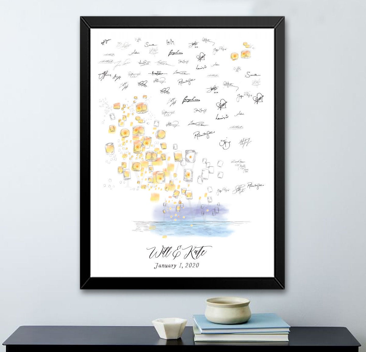 Tangled Lanterns Wedding Alternative Guest Book - Fairytale Wedding Guestbook