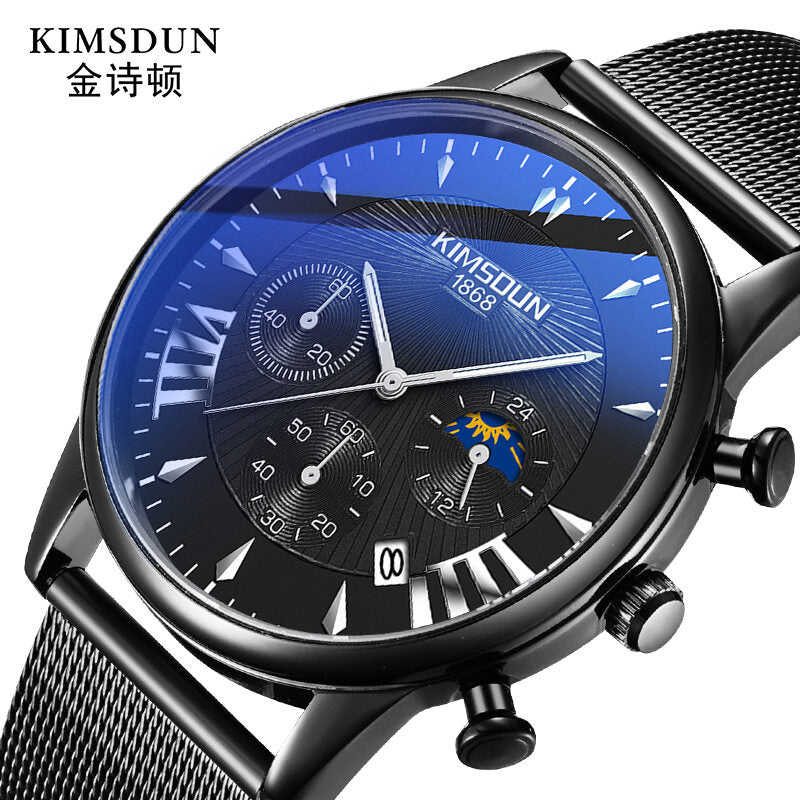 KIMSDUN New Moon Phase Star Men's Watch - Fashionable Multifunctional Quartz Watch K-1875B