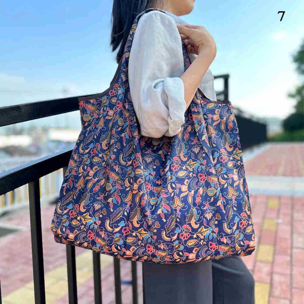 Reusable Eco Shopping Tote Bag with Floral Pattern - Large Capacity Waterproof Grocery Bag for Women
