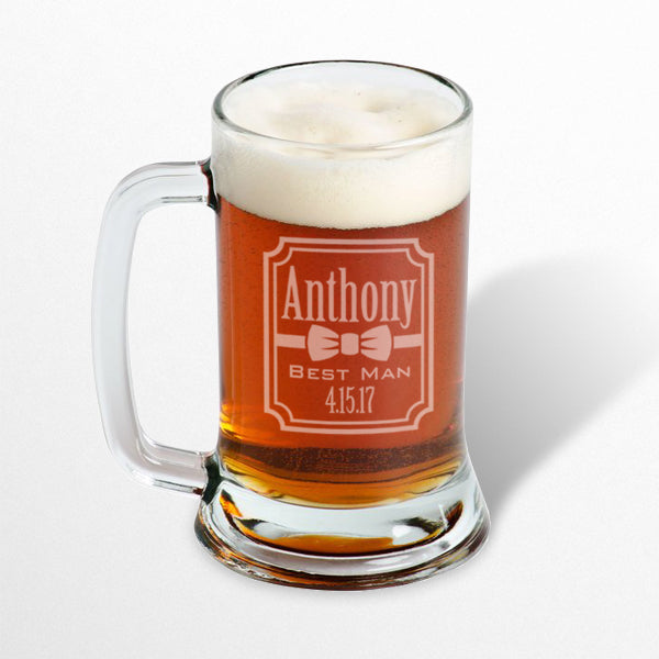 Personalized Groomsman Beer Mugs - 16oz Laser Engraved Wedding Gift