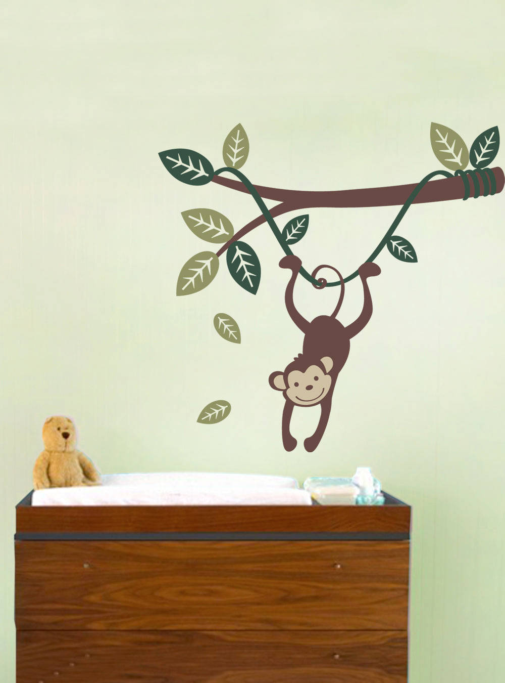 Monkey Wall Decal Hanging on a Branch Vine for Kids Room