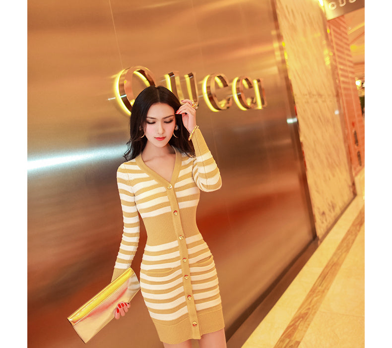 AOOKDRESS Autumn Winter Korean Slim Striped Sweater for Women