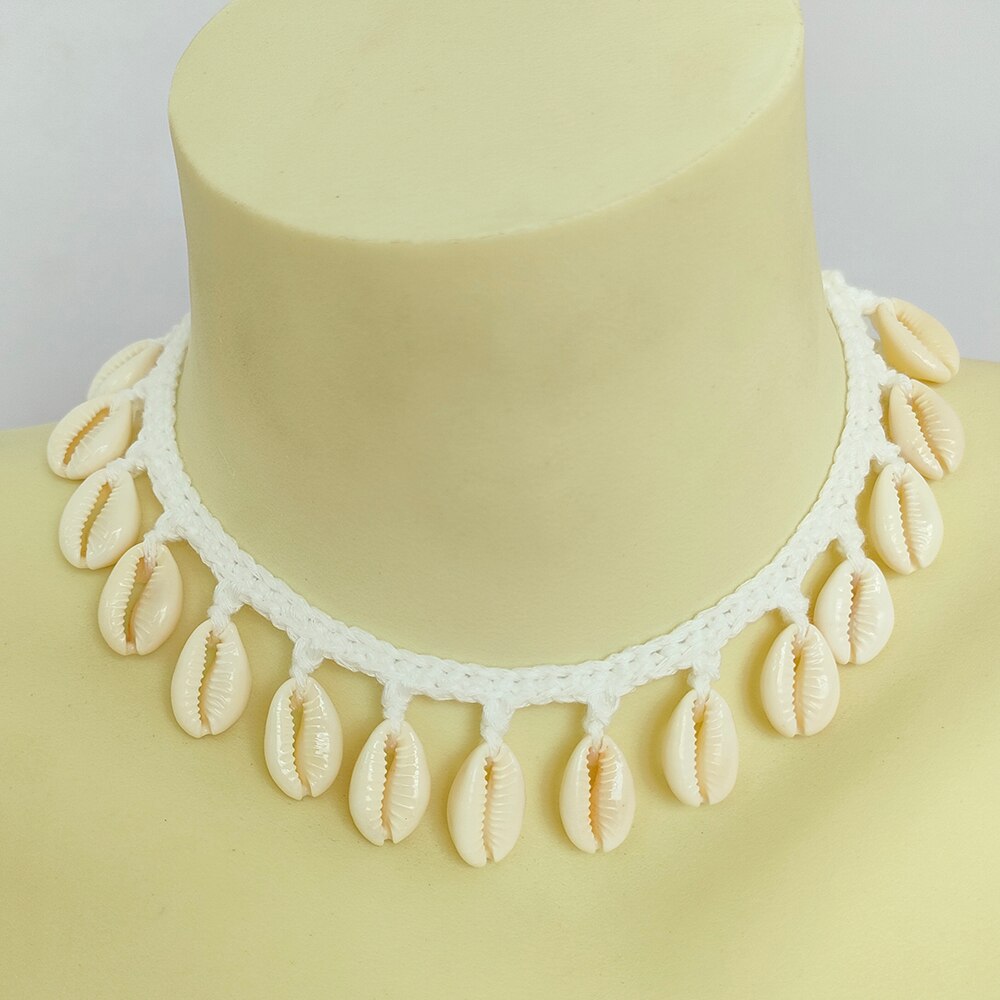 Simplicity Girl Seashell Choker Necklace - Crochet Bohemian Beach Tassel Necklace for Women